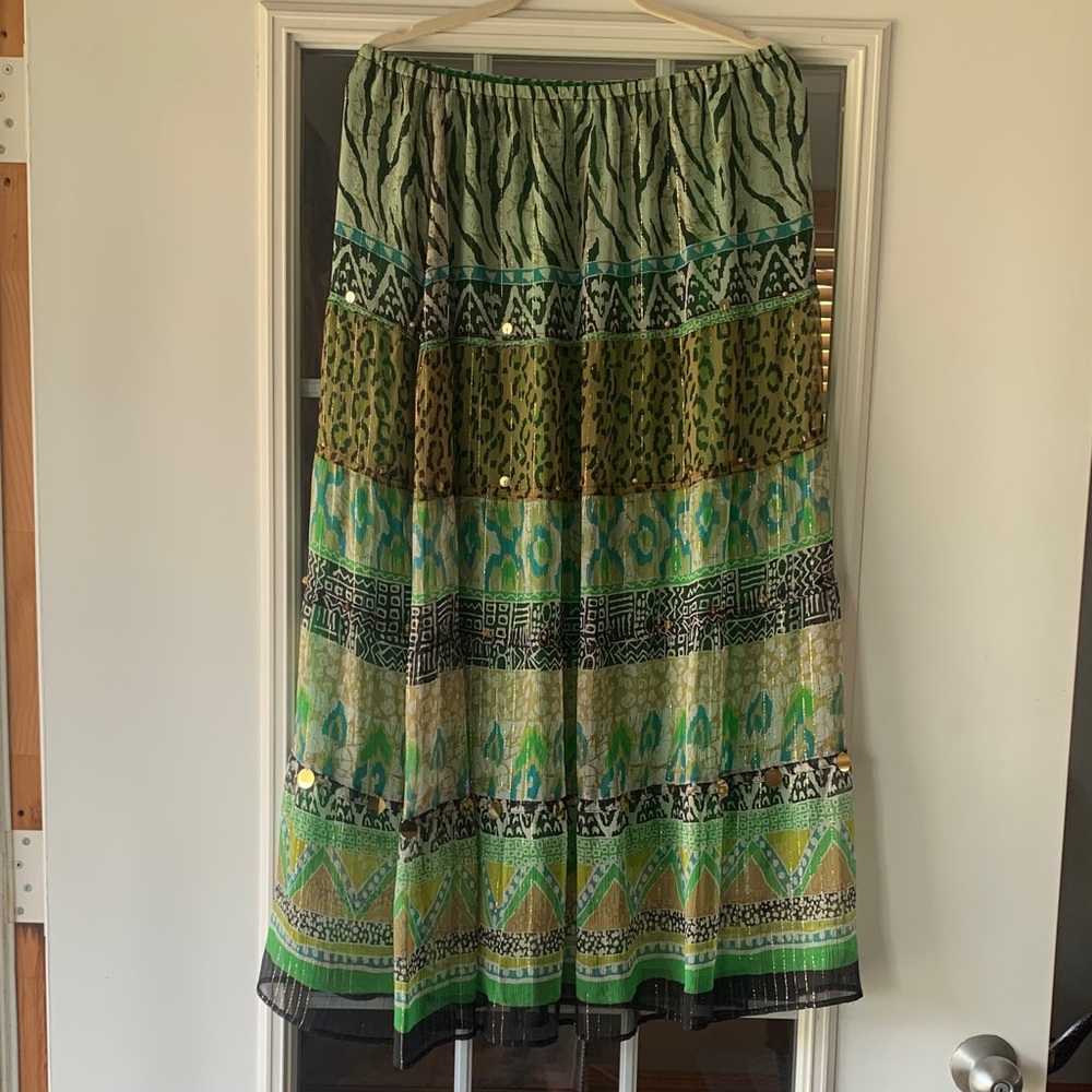 Anne Carson, Silk mixed animal print maxi skirt, Sz L